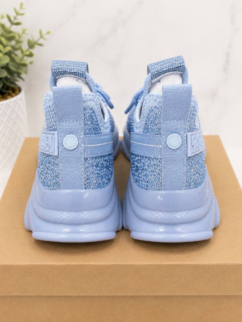 Women's Light Blue Rhinestone Chunky Sneakers Crystal Fashion Athletic Shoes - Picture 2 of 3